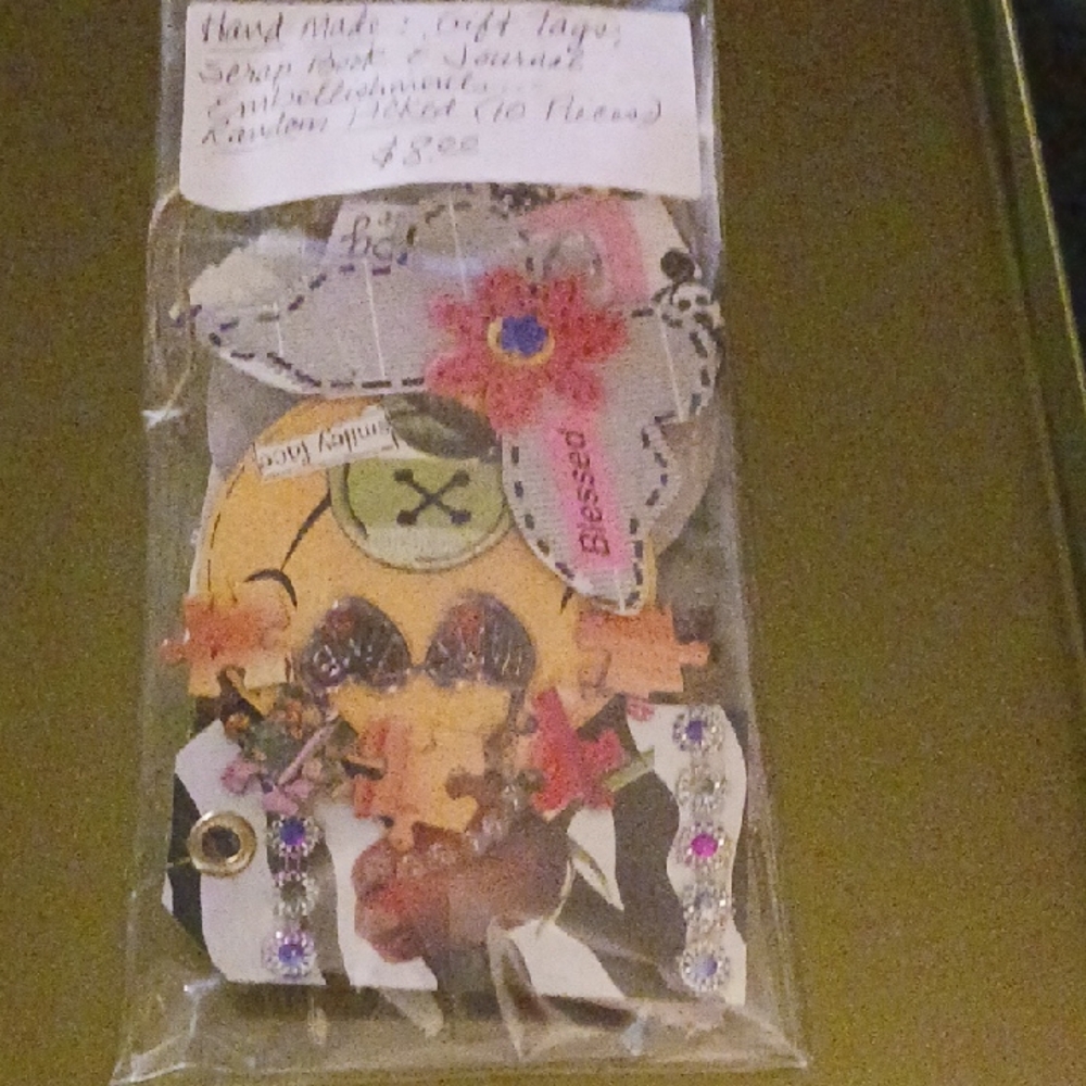 Handmade Mixed Embellishment Pack with Pink Flower Accent